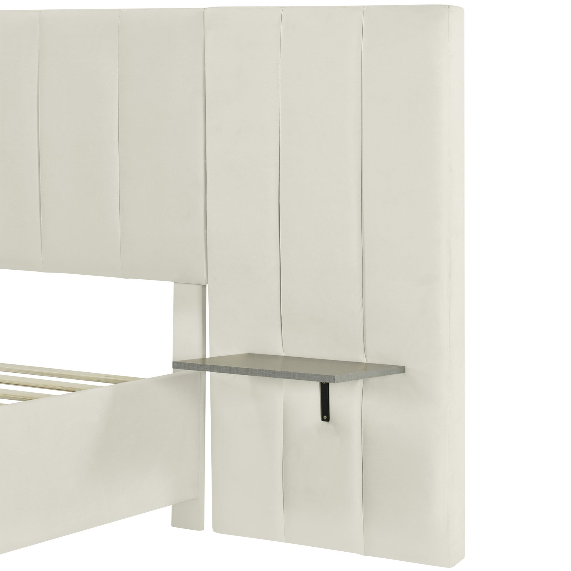 Beige Tufted Velvet Upholstered Queen Bed Frame-6