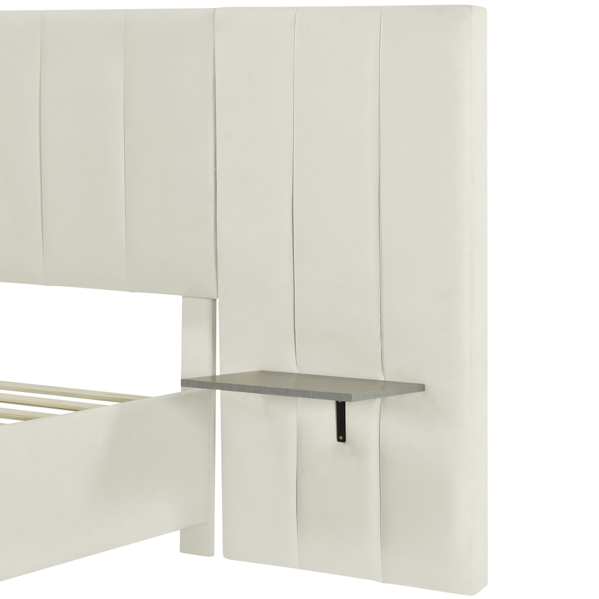 Beige Tufted Velvet Upholstered Queen Bed Frame-6