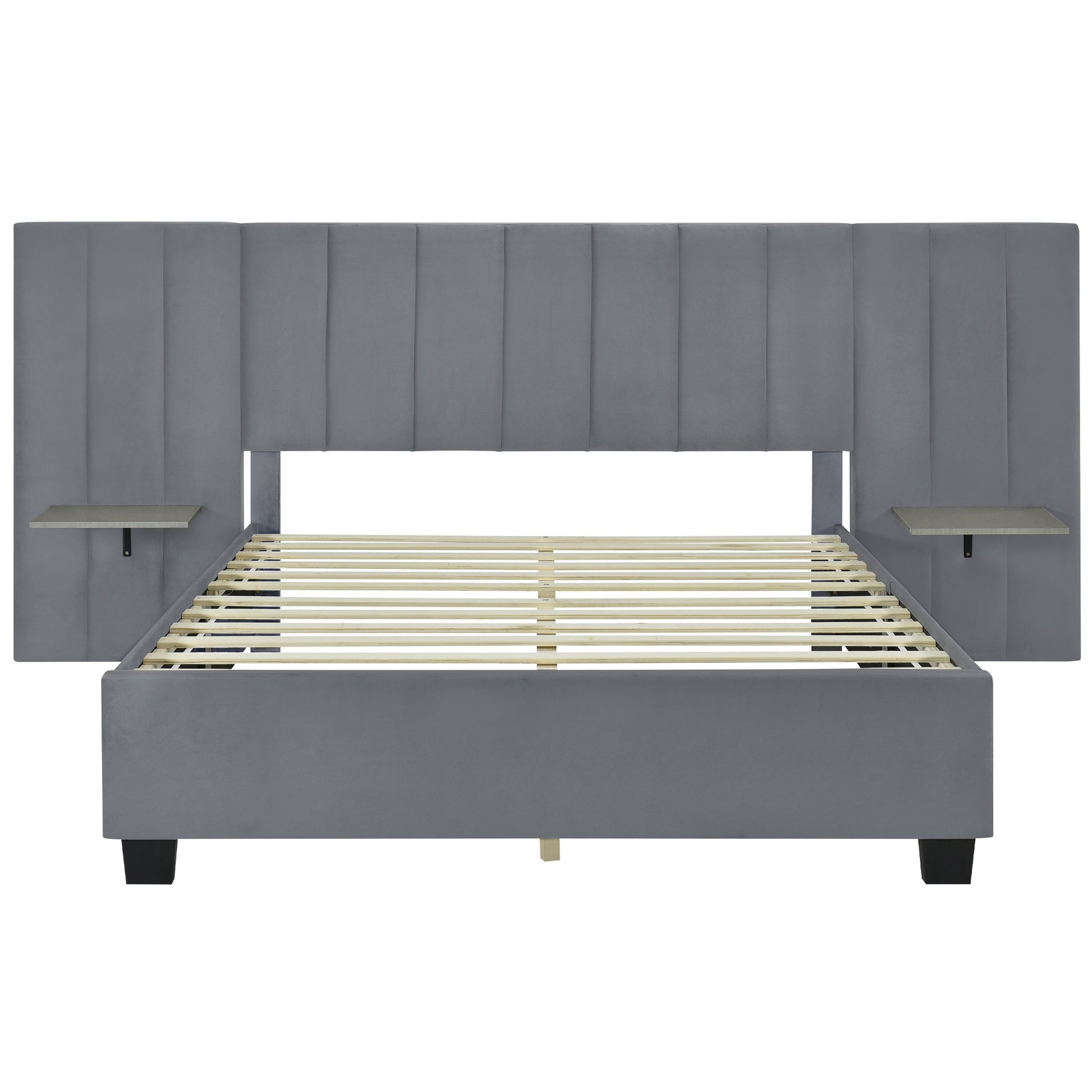 Gray Tufted Velvet Upholstered Queen Bed Frame-7