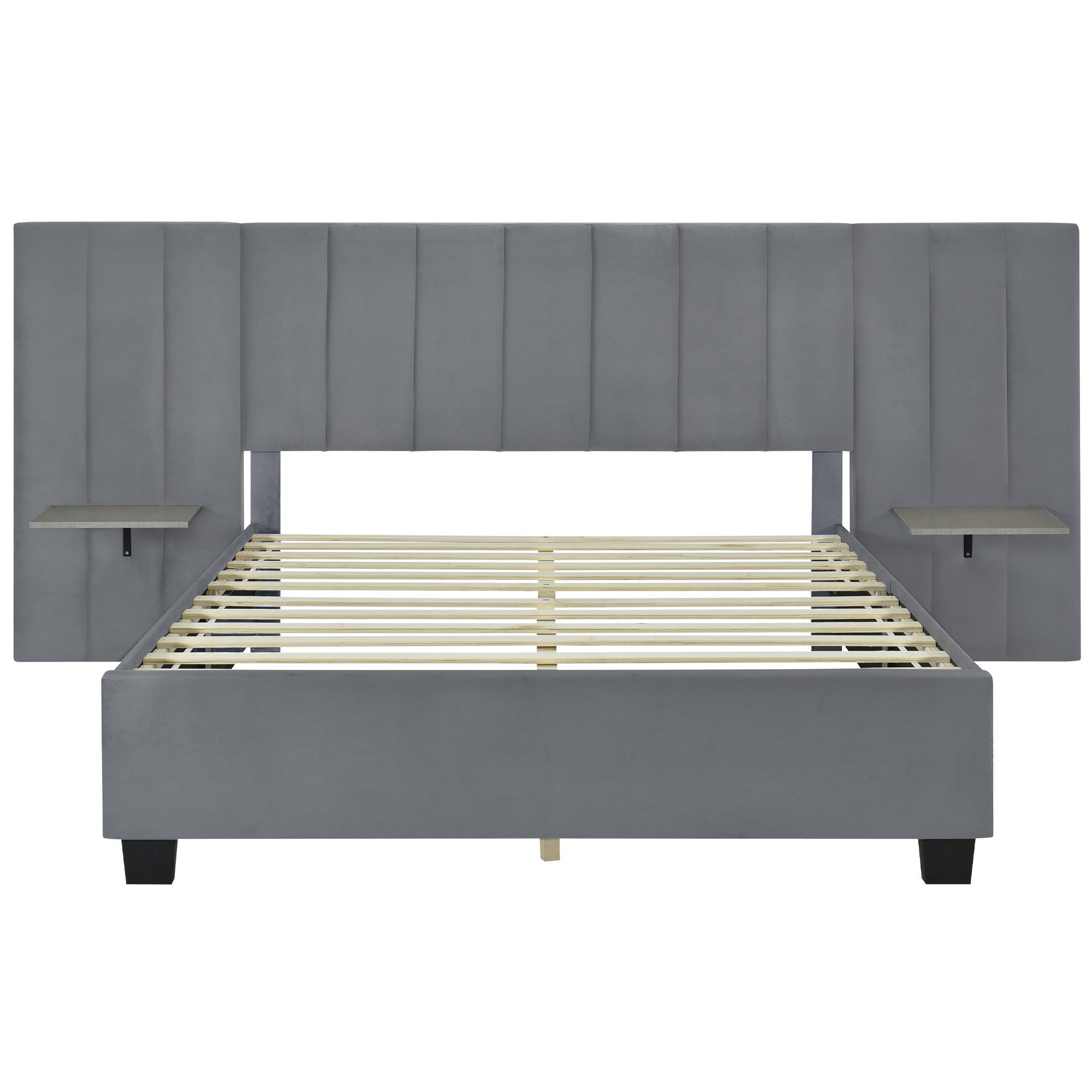 Gray Tufted Velvet Upholstered Queen Bed Frame-7