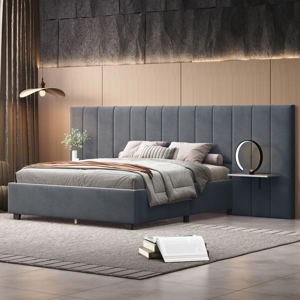 Gray Tufted Velvet Upholstered Queen Bed Frame-8