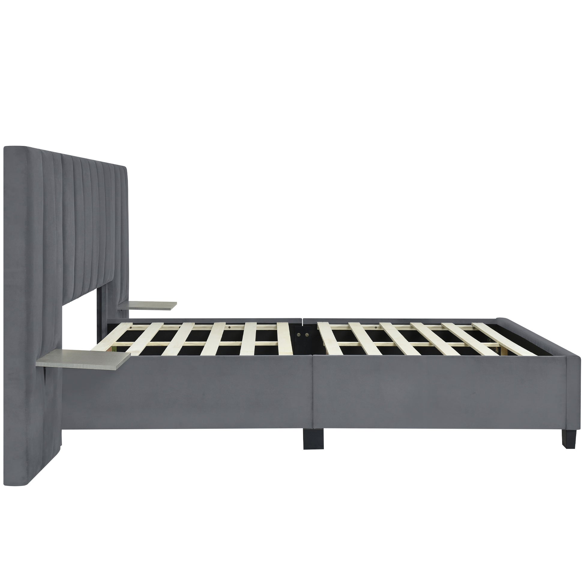 Gray Tufted Velvet Upholstered Queen Bed Frame-3