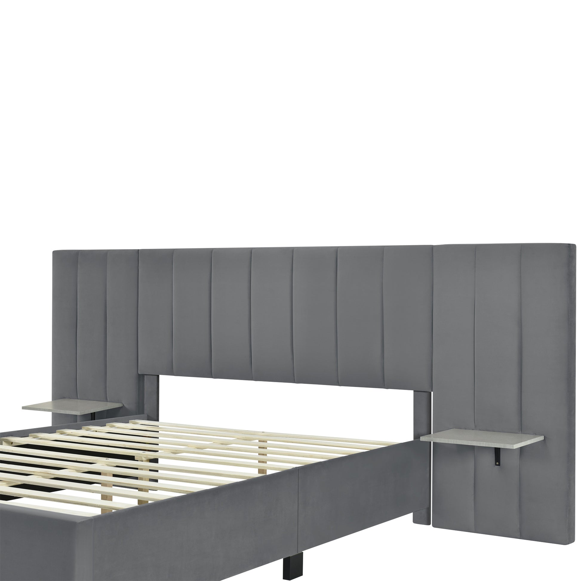 Gray Tufted Velvet Upholstered Queen Bed Frame-5