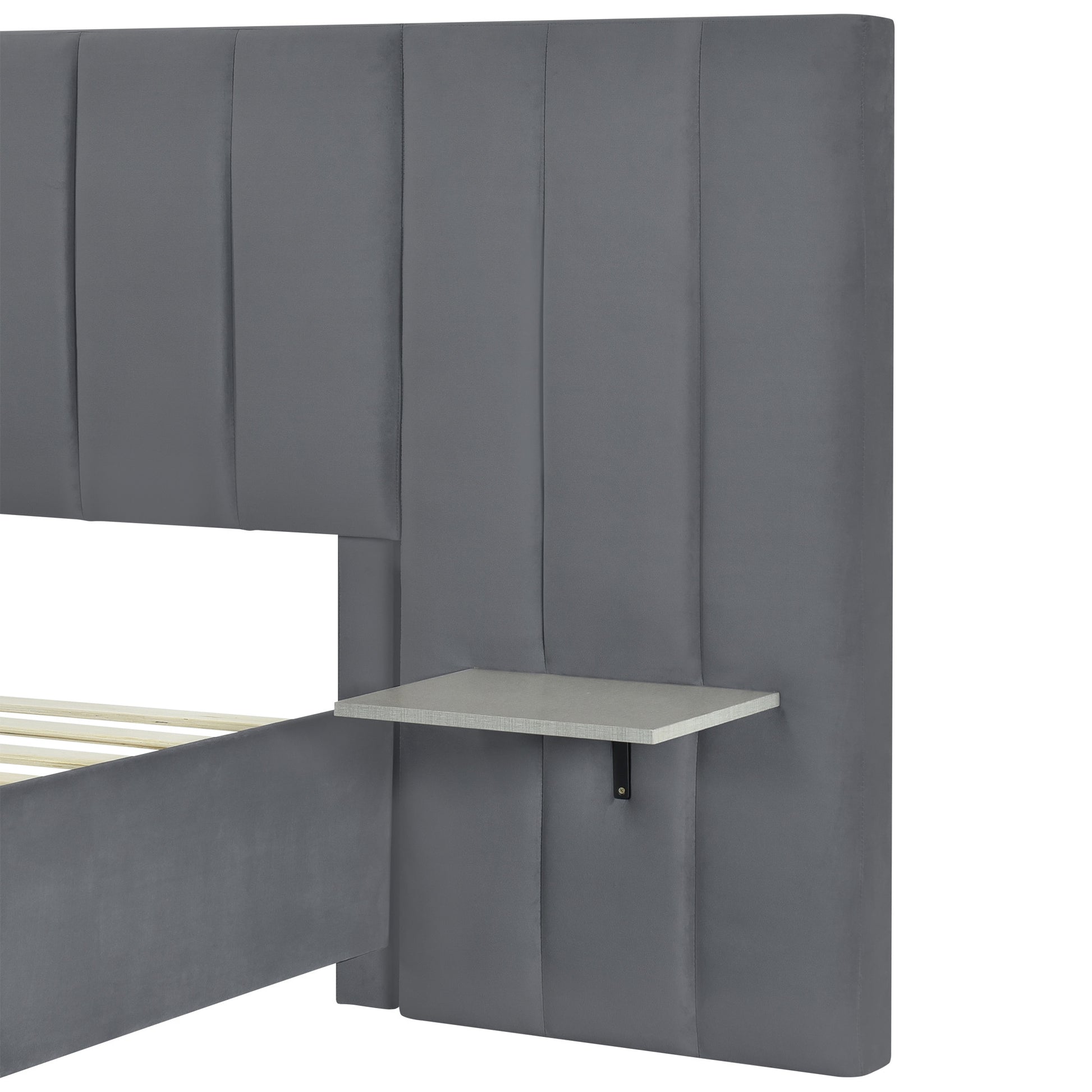 Gray Tufted Velvet Upholstered Queen Bed Frame-6