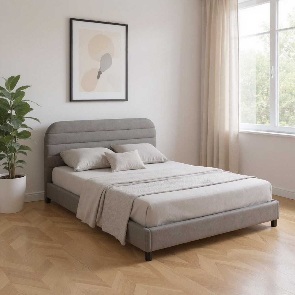 Gray Tufted Velvet Upholstered Queen Bed Frame-0