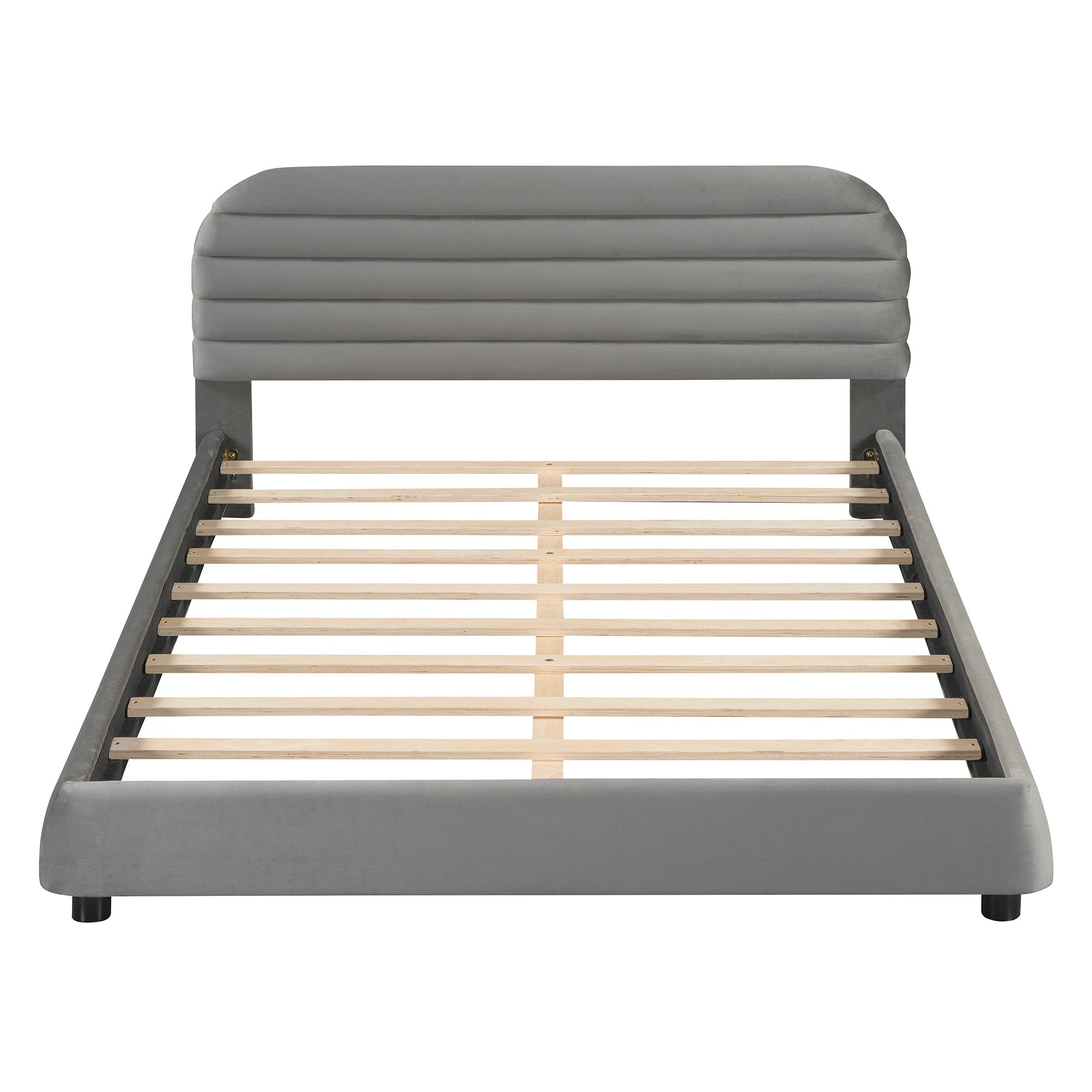 Gray Tufted Velvet Upholstered Queen Bed Frame-1