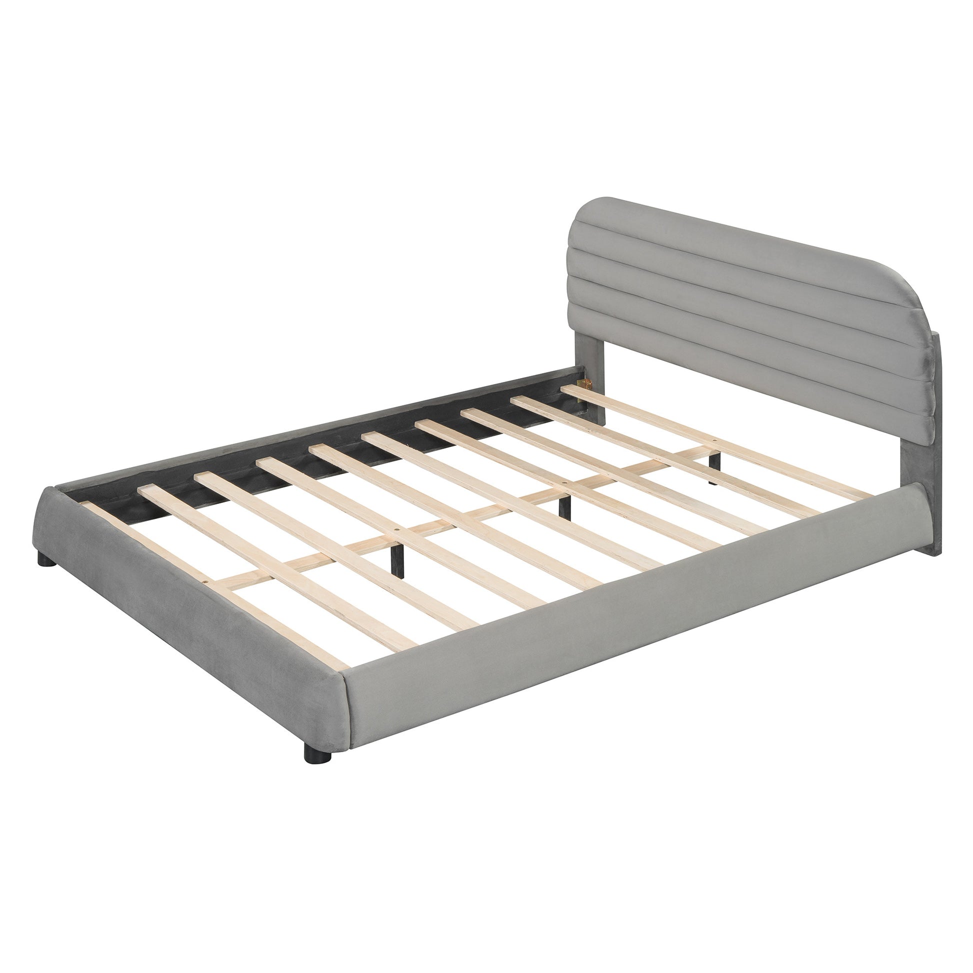 Gray Tufted Velvet Upholstered Queen Bed Frame-2
