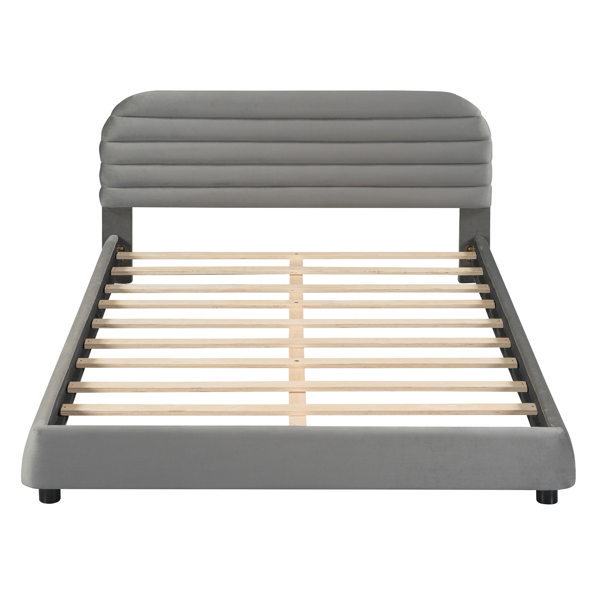 Gray Tufted Velvet Upholstered Queen Bed Frame-7