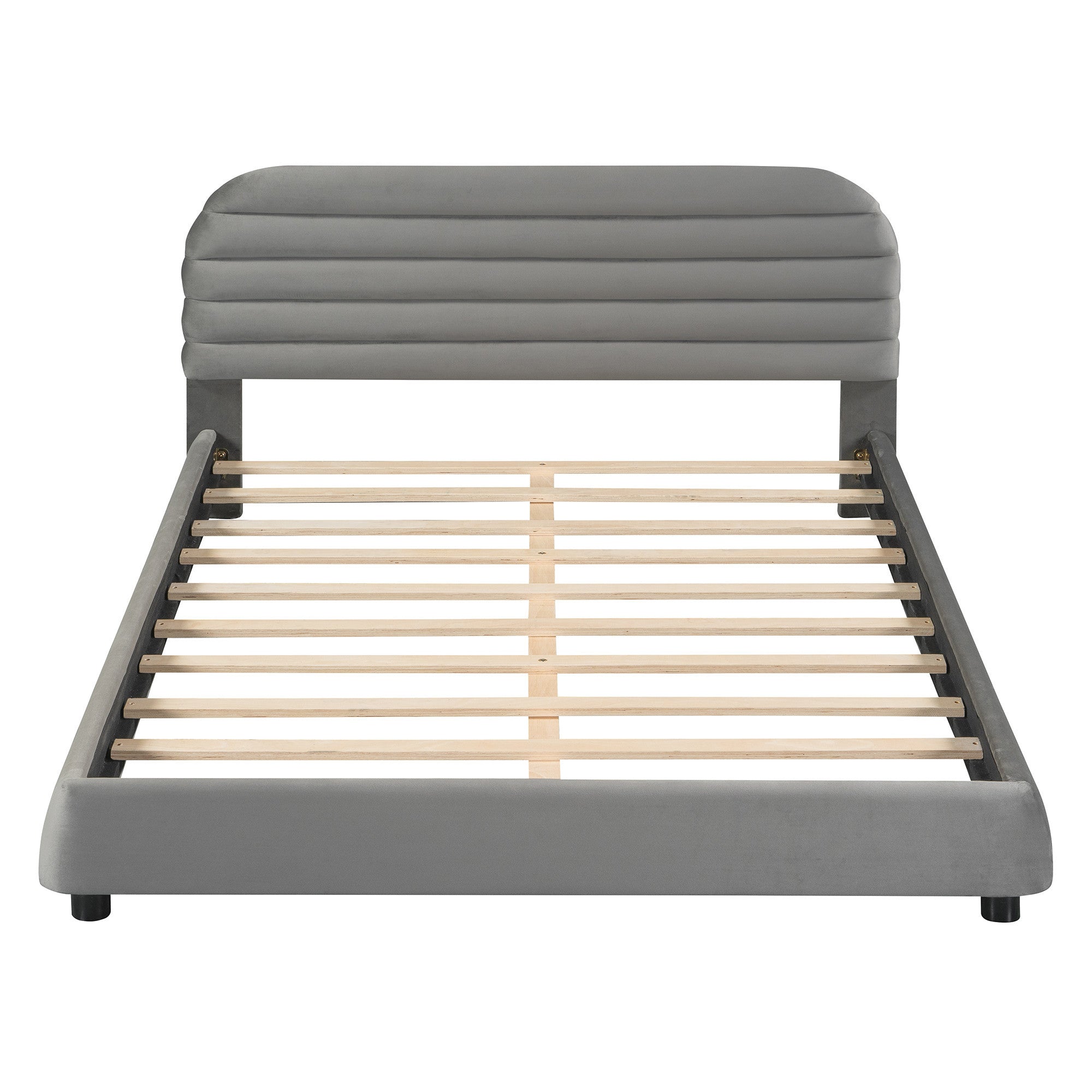 Gray Tufted Velvet Upholstered Queen Bed Frame-7