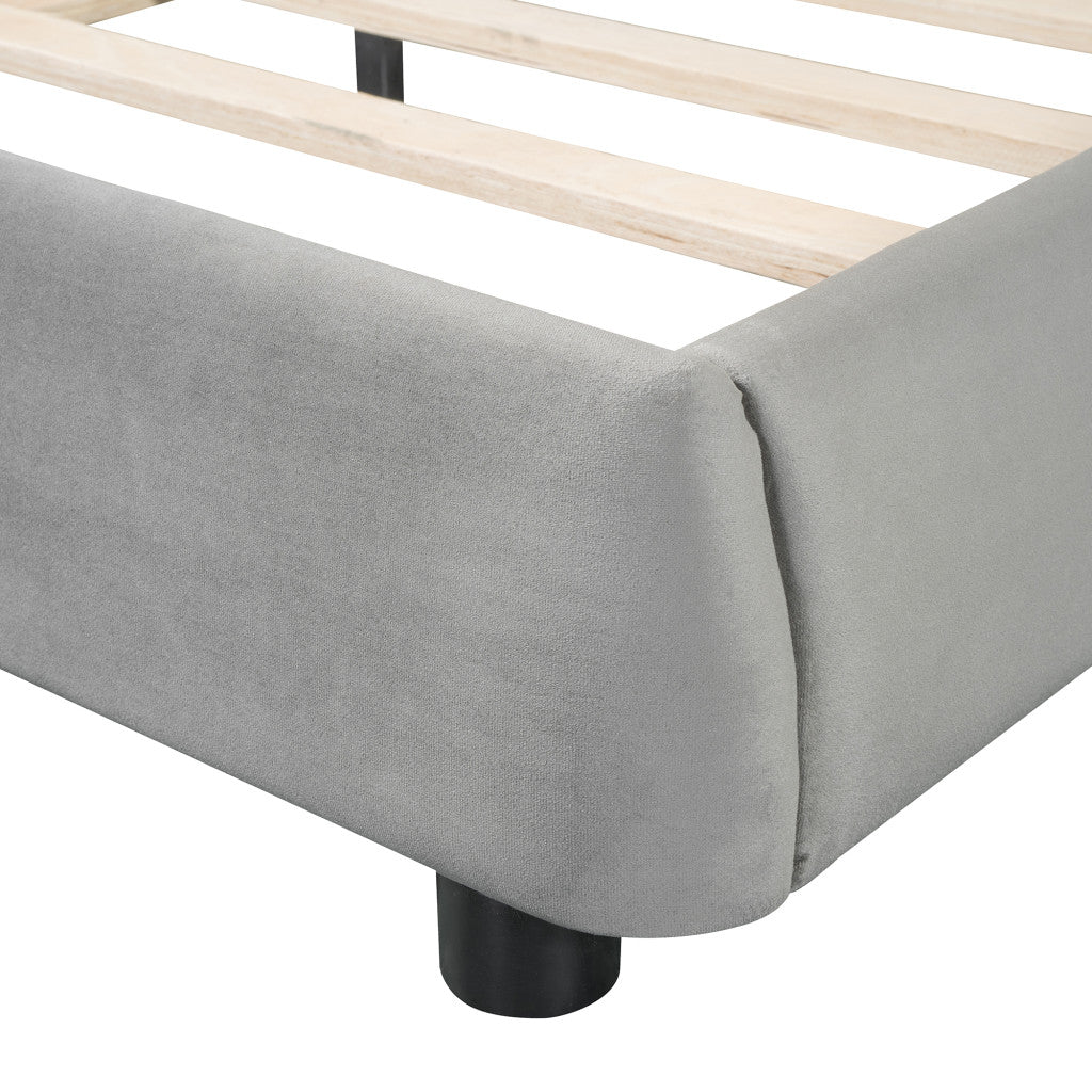 Gray Tufted Velvet Upholstered Queen Bed Frame-5
