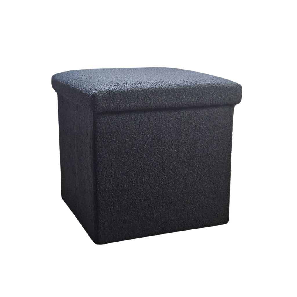 15" Black Boucle Cube Storage Ottoman-Ottomans-DECOROLALA