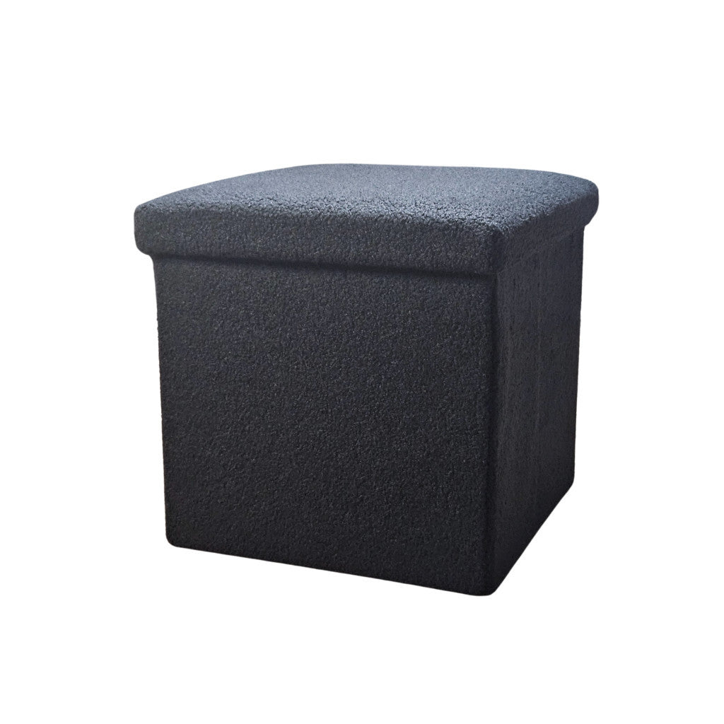 15" Black Boucle Cube Storage Ottoman-Ottomans-DECOROLALA