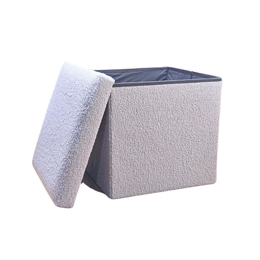 15" Gray Boucle Cube Storage Ottoman-Ottomans-DECOROLALA