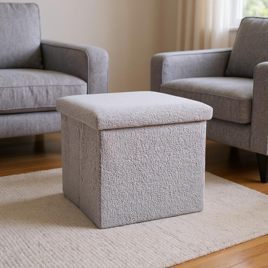 15" Gray Boucle Cube Storage Ottoman-Ottomans-DECOROLALA