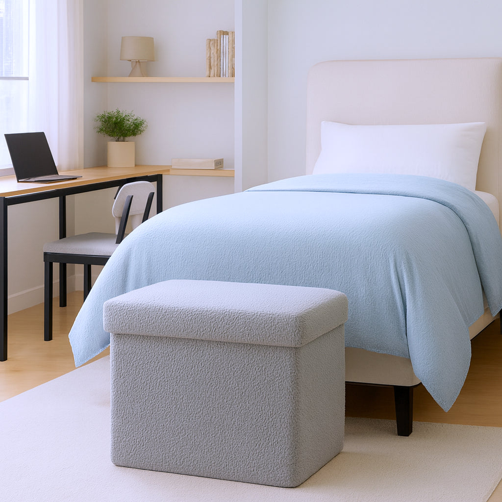 15" Gray Boucle Cube Storage Ottoman-Ottomans-DECOROLALA