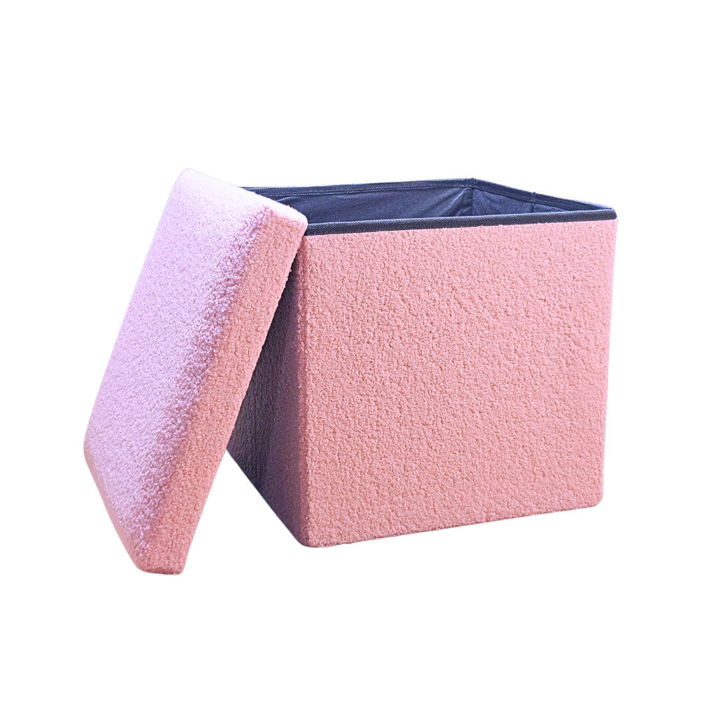 15" Pink Boucle Cube Storage Ottoman-Ottomans-DECOROLALA