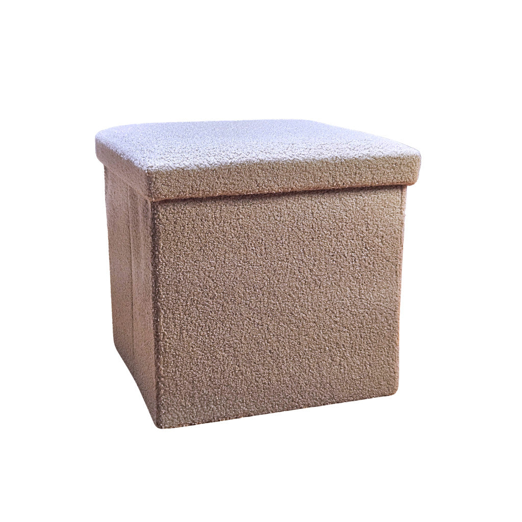 15" Taupe Boucle Cube Storage Ottoman-Ottomans-DECOROLALA