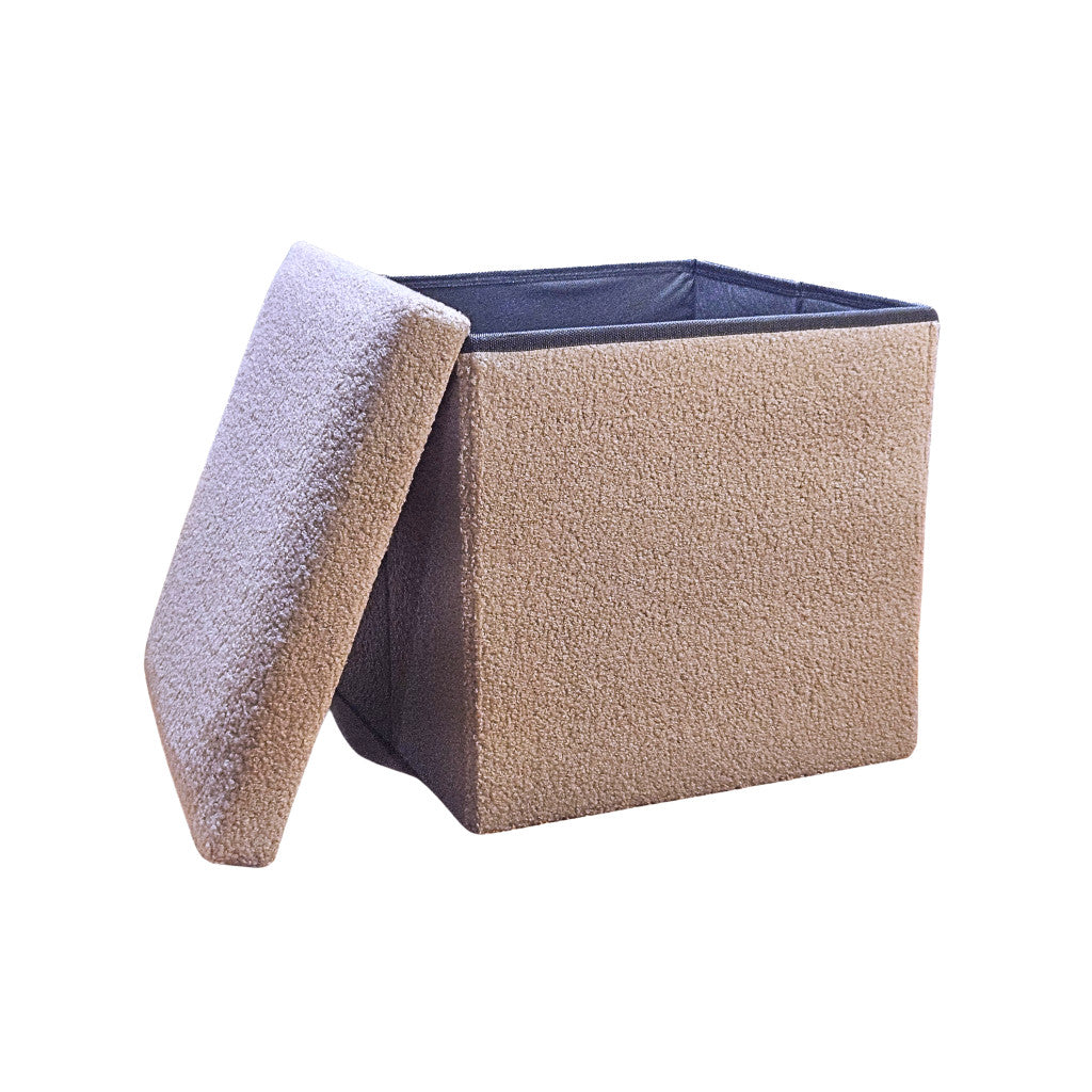 15" Taupe Boucle Cube Storage Ottoman-Ottomans-DECOROLALA