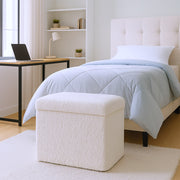 15" White Boucle Cube Storage Ottoman-Ottomans-DECOROLALA