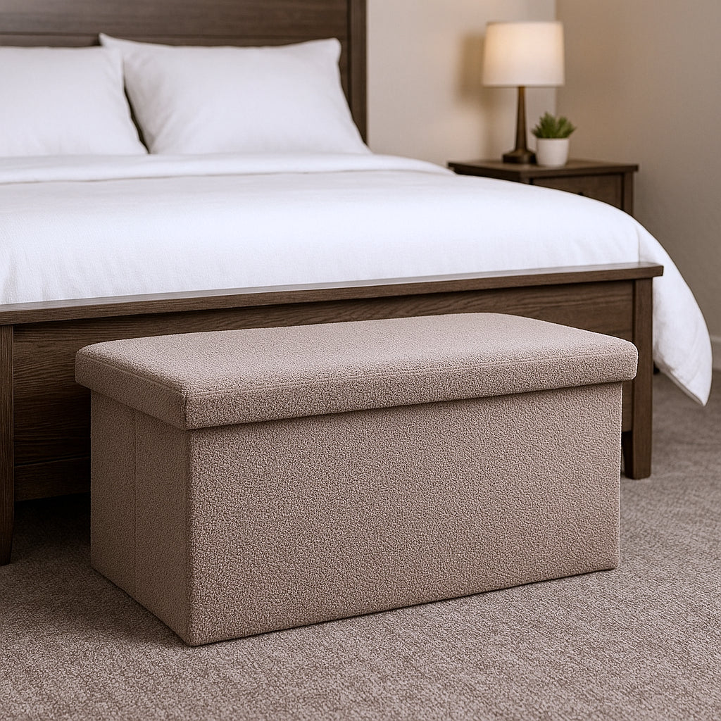 30" Taupe Boucle Storage Ottoman-Ottomans-DECOROLALA