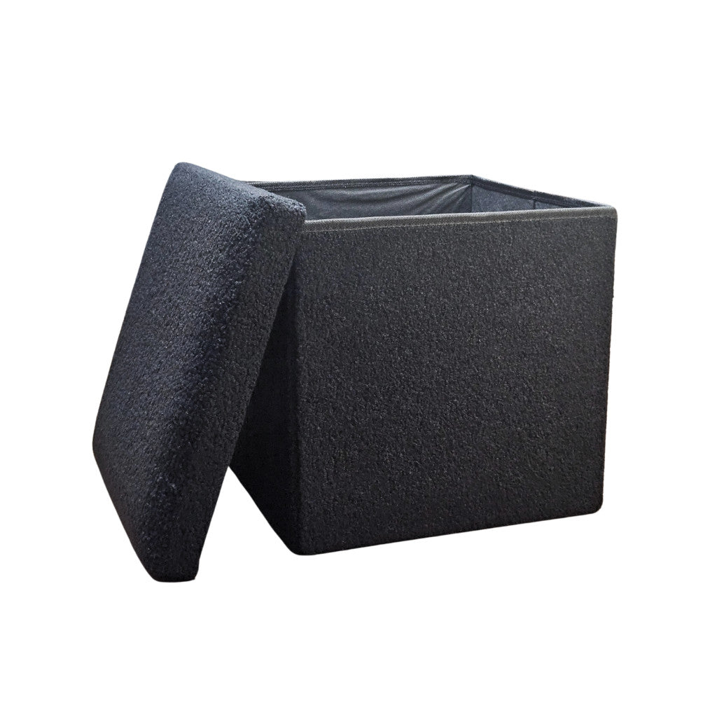 12" Black Boucle Cube Storage Ottoman-Ottomans-DECOROLALA