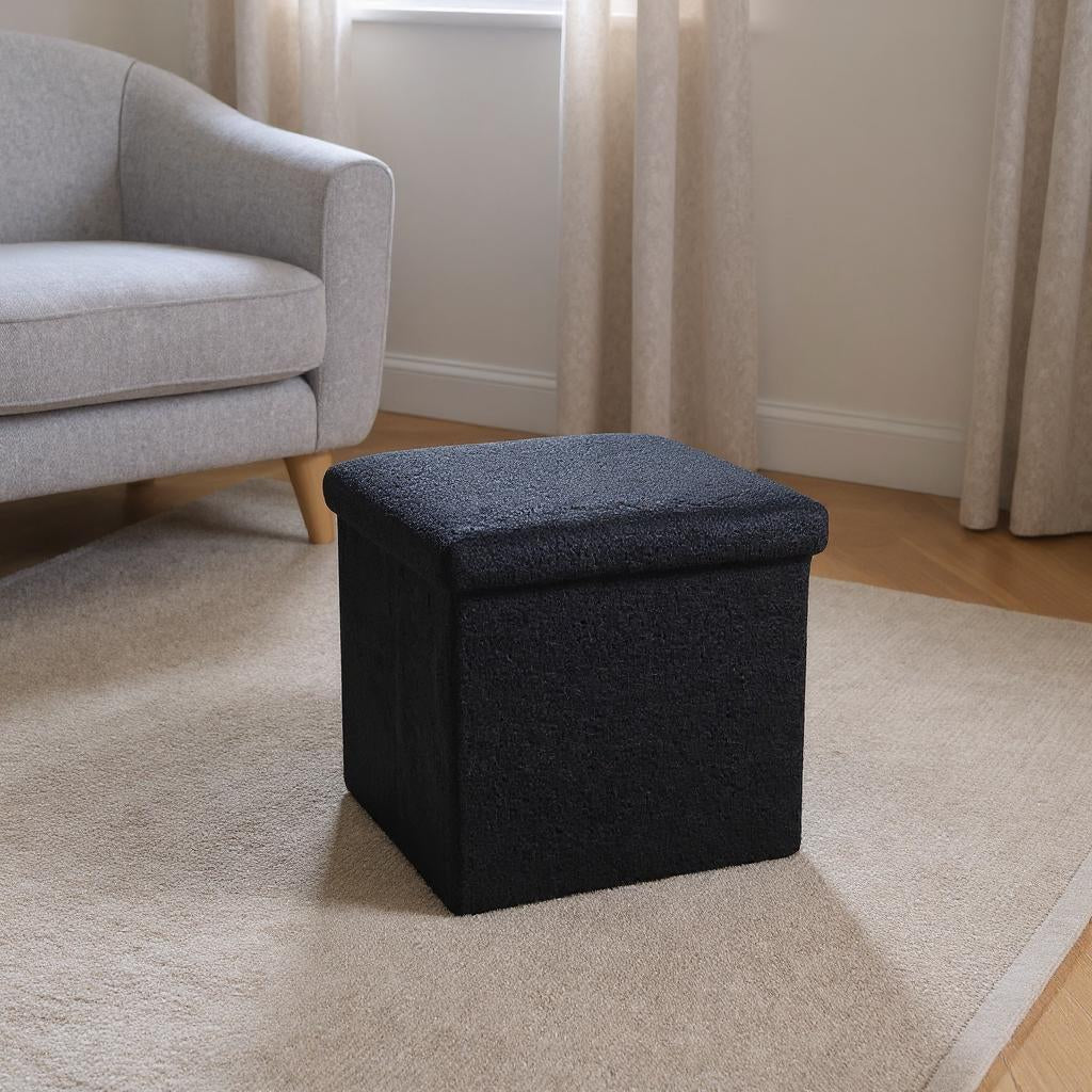 12" Black Boucle Cube Storage Ottoman-Ottomans-DECOROLALA