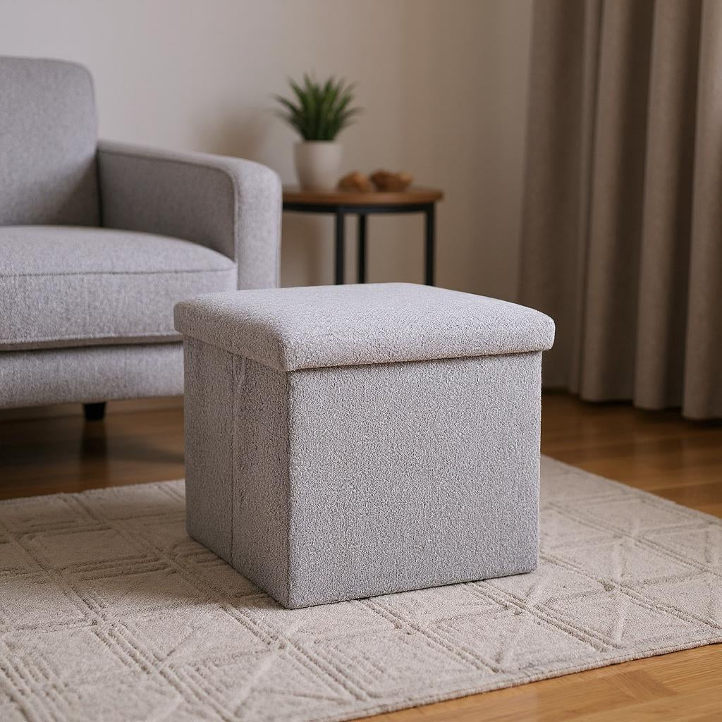 12" Gray Boucle Cube Storage Ottoman-Ottomans-DECOROLALA