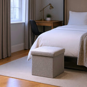 12" Gray Boucle Cube Storage Ottoman-Ottomans-DECOROLALA