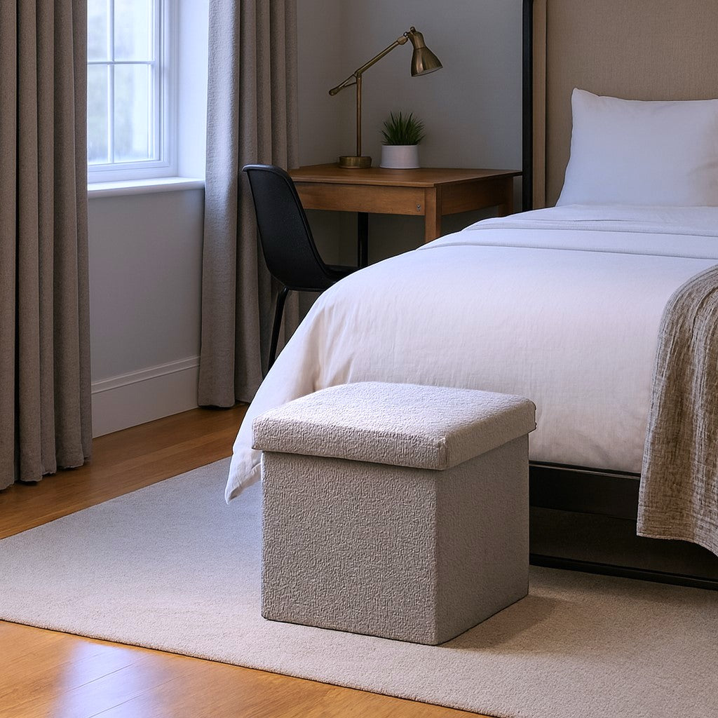 12" Gray Boucle Cube Storage Ottoman-Ottomans-DECOROLALA