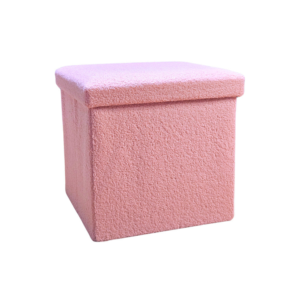 12" Pink Boucle Cube Storage Ottoman-Ottomans-DECOROLALA