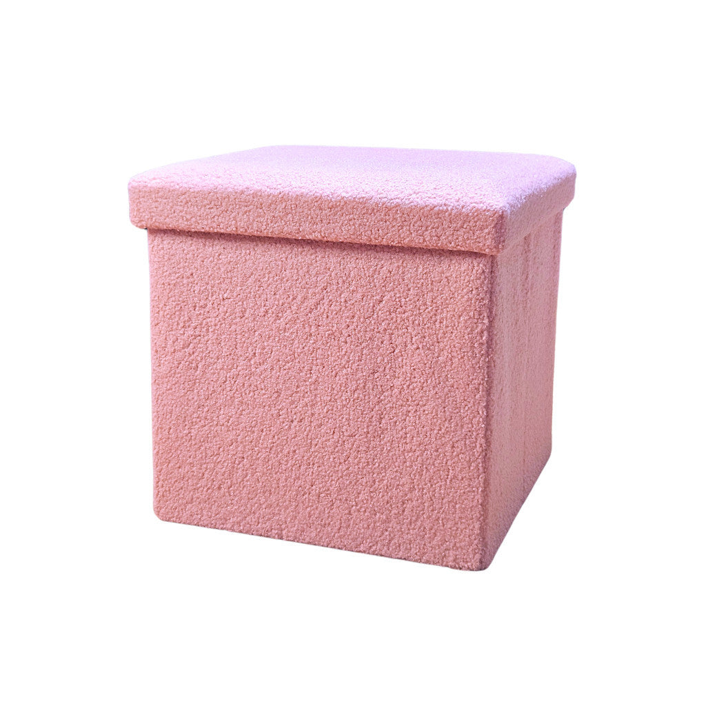 12" Pink Boucle Cube Storage Ottoman-Ottomans-DECOROLALA