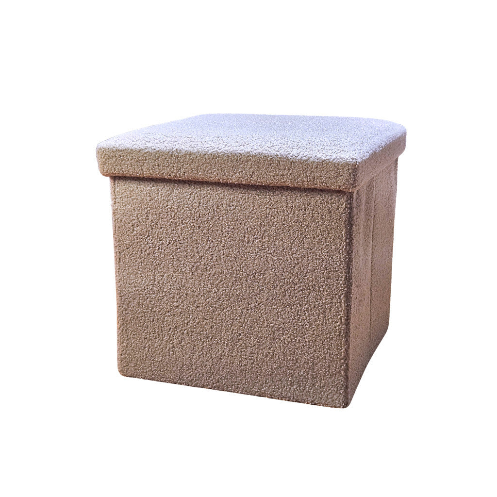 12" Taupe Boucle Cube Storage Ottoman-Ottomans-DECOROLALA