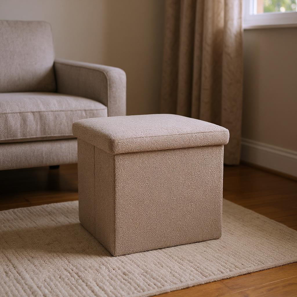 12" Taupe Boucle Cube Storage Ottoman-Ottomans-DECOROLALA