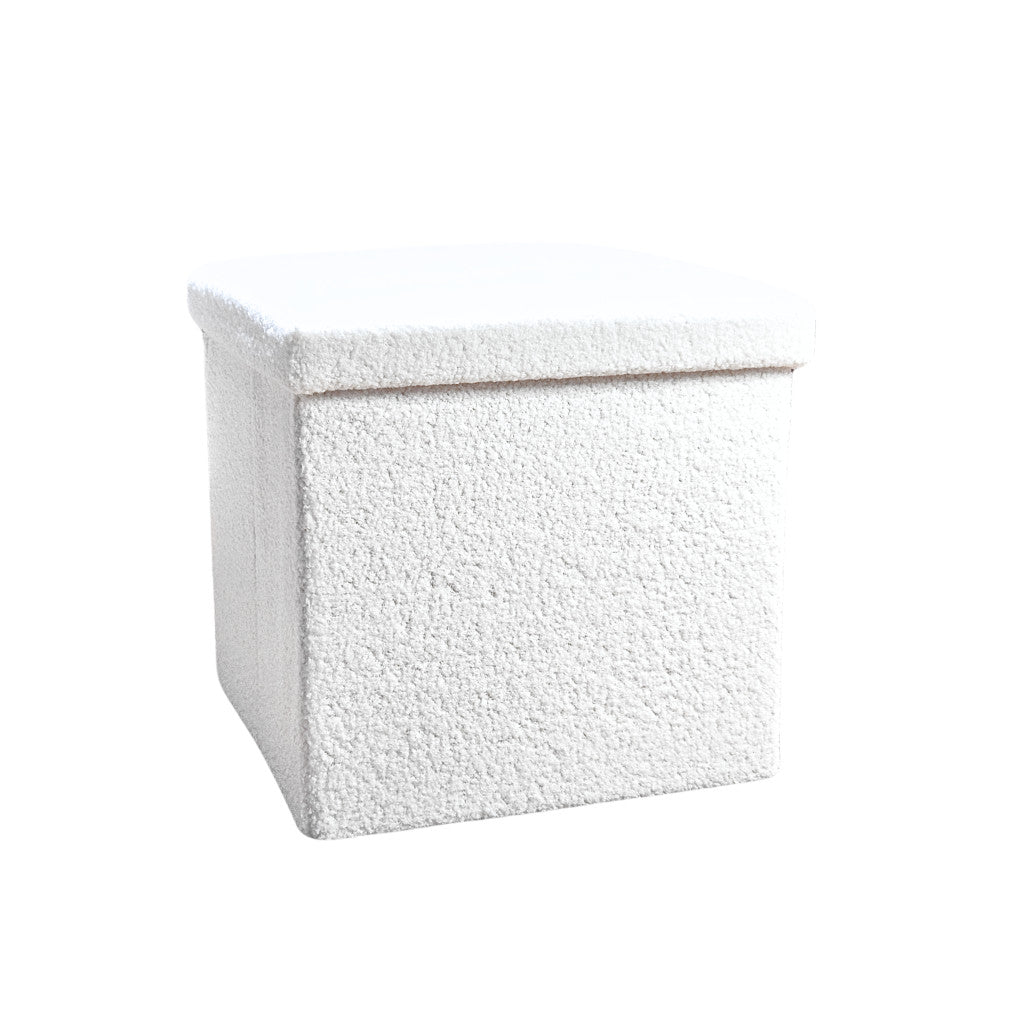 12" White Boucle Cube Storage Ottoman-Ottomans-DECOROLALA