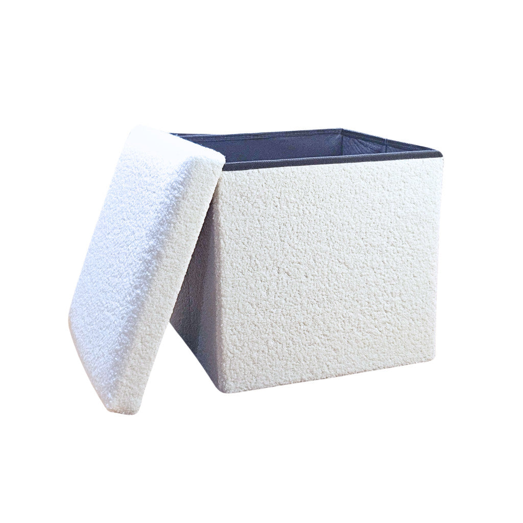 12" White Boucle Cube Storage Ottoman-Ottomans-DECOROLALA