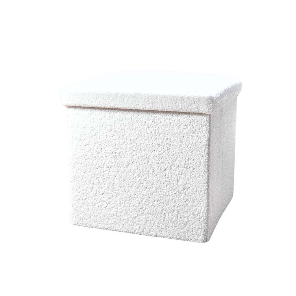 12" White Boucle Cube Storage Ottoman-Ottomans-DECOROLALA