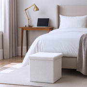 12" White Boucle Cube Storage Ottoman-Ottomans-DECOROLALA
