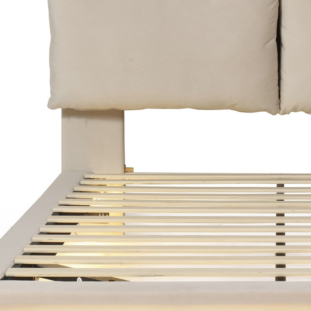 Beige Tufted Upholstered Queen Bed Frame With LED Lighting And USB-7