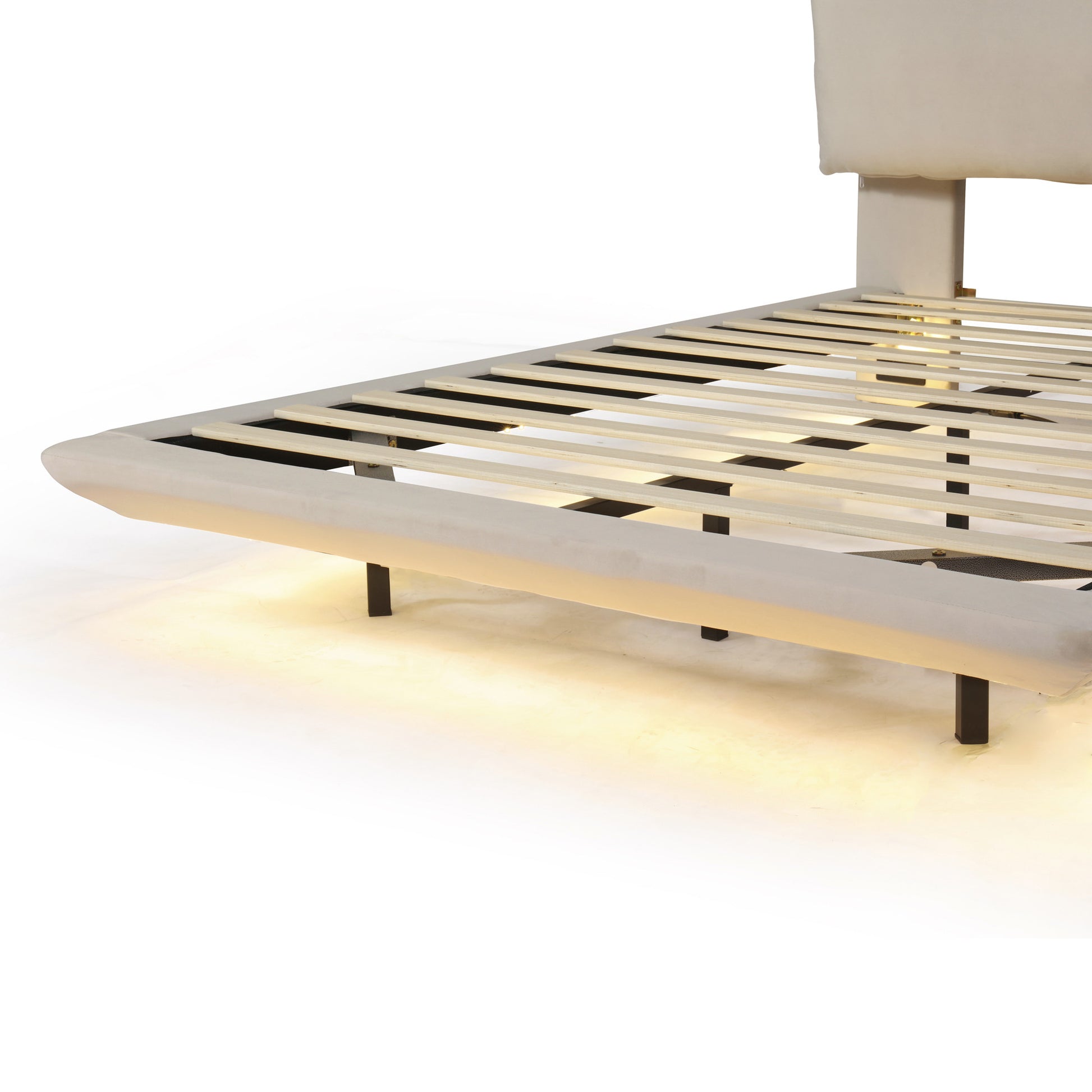 Beige Tufted Upholstered Queen Bed Frame With LED Lighting And USB-6