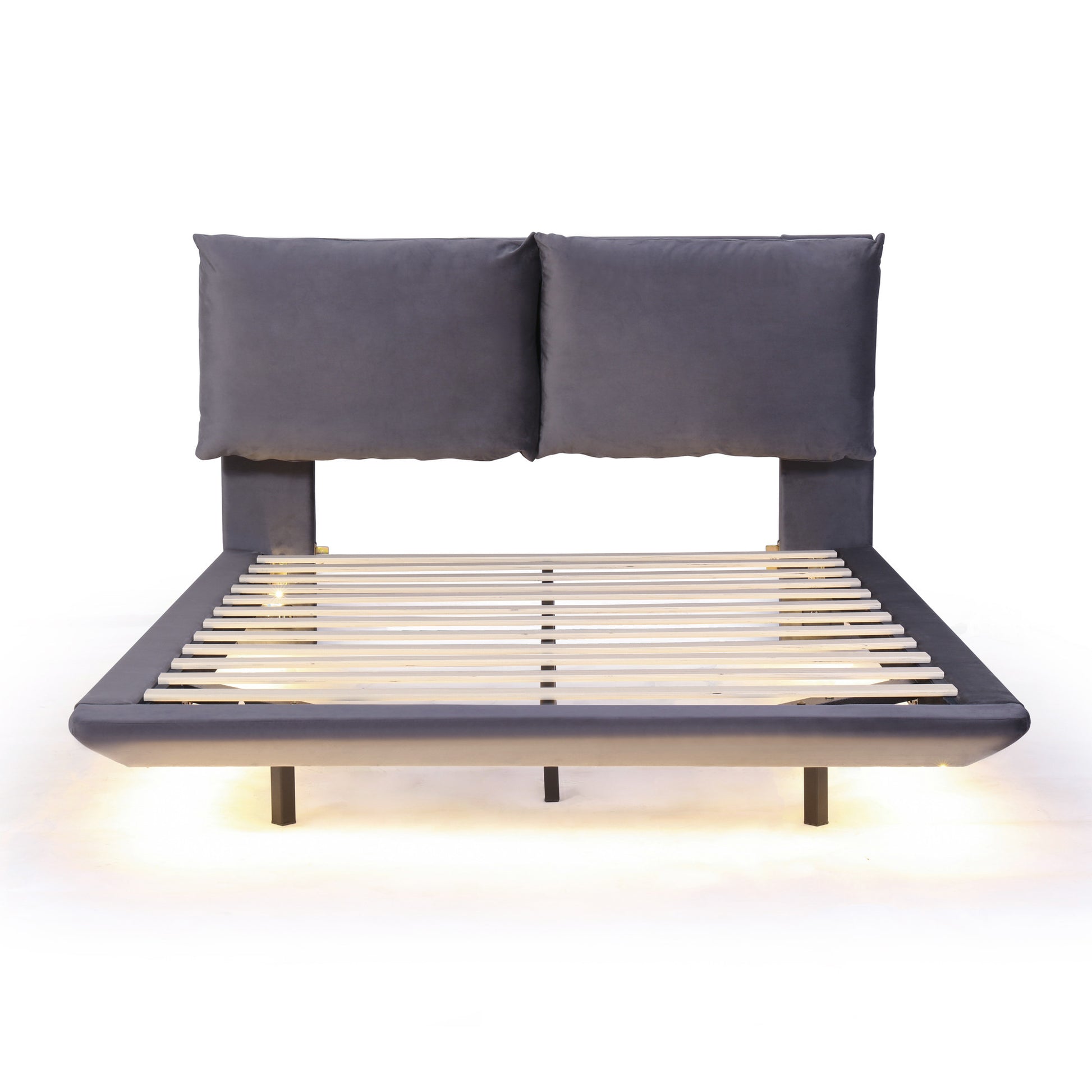 Gray Tufted Upholstered Queen Bed Frame With LED Lighting And USB-1