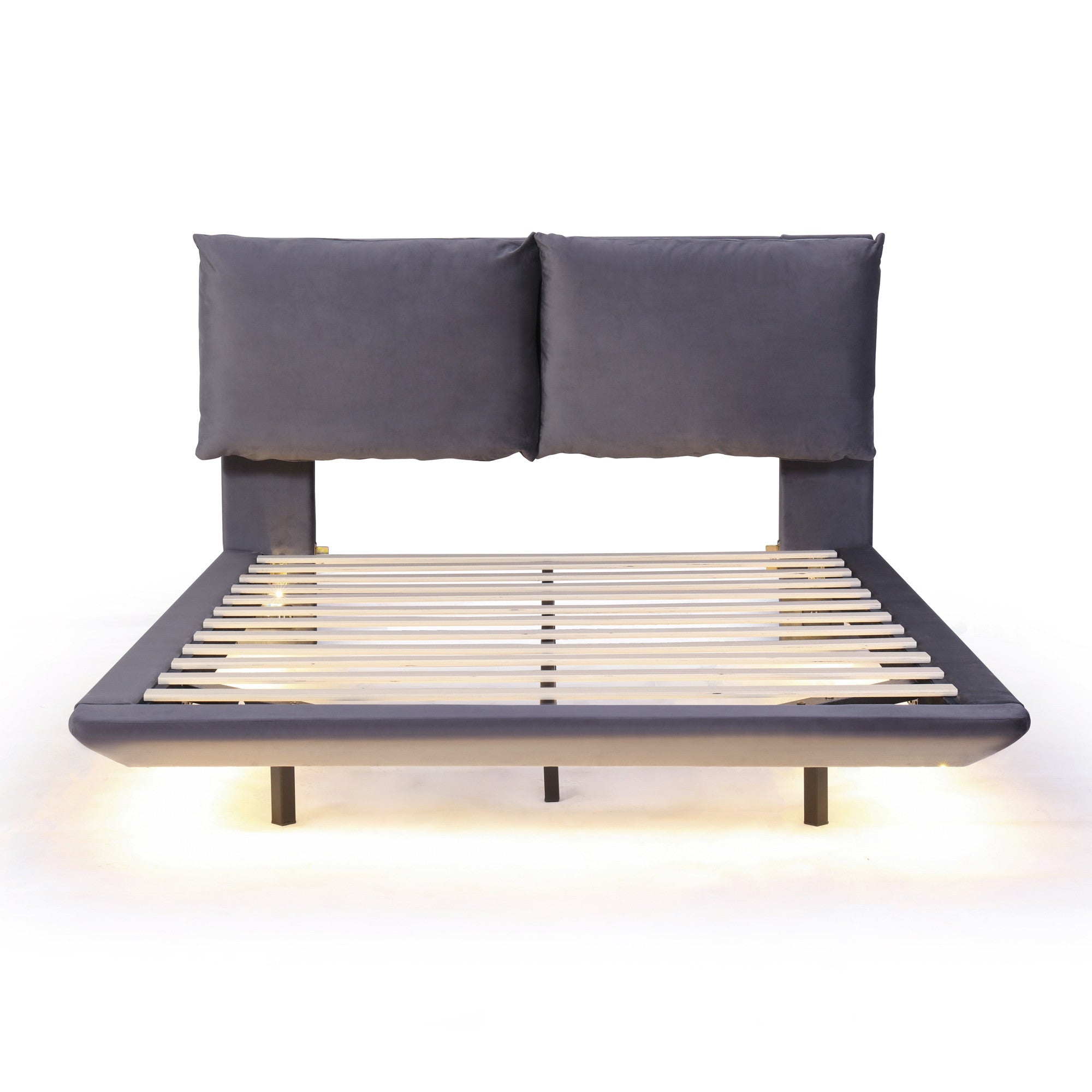 Gray Tufted Upholstered Queen Bed Frame With LED Lighting And USB-1