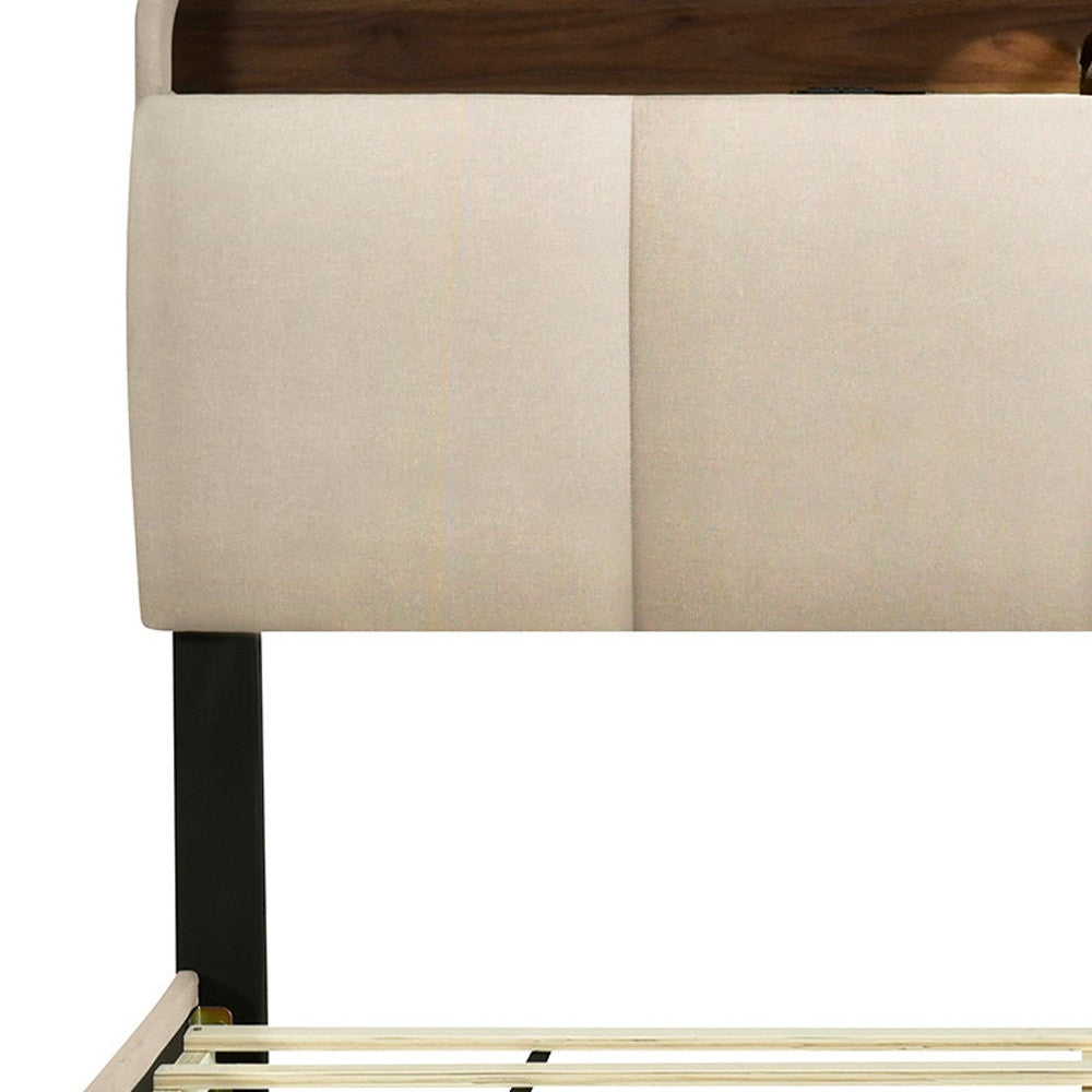 Beige Tufted Upholstered Queen Bed Frame With USB-6