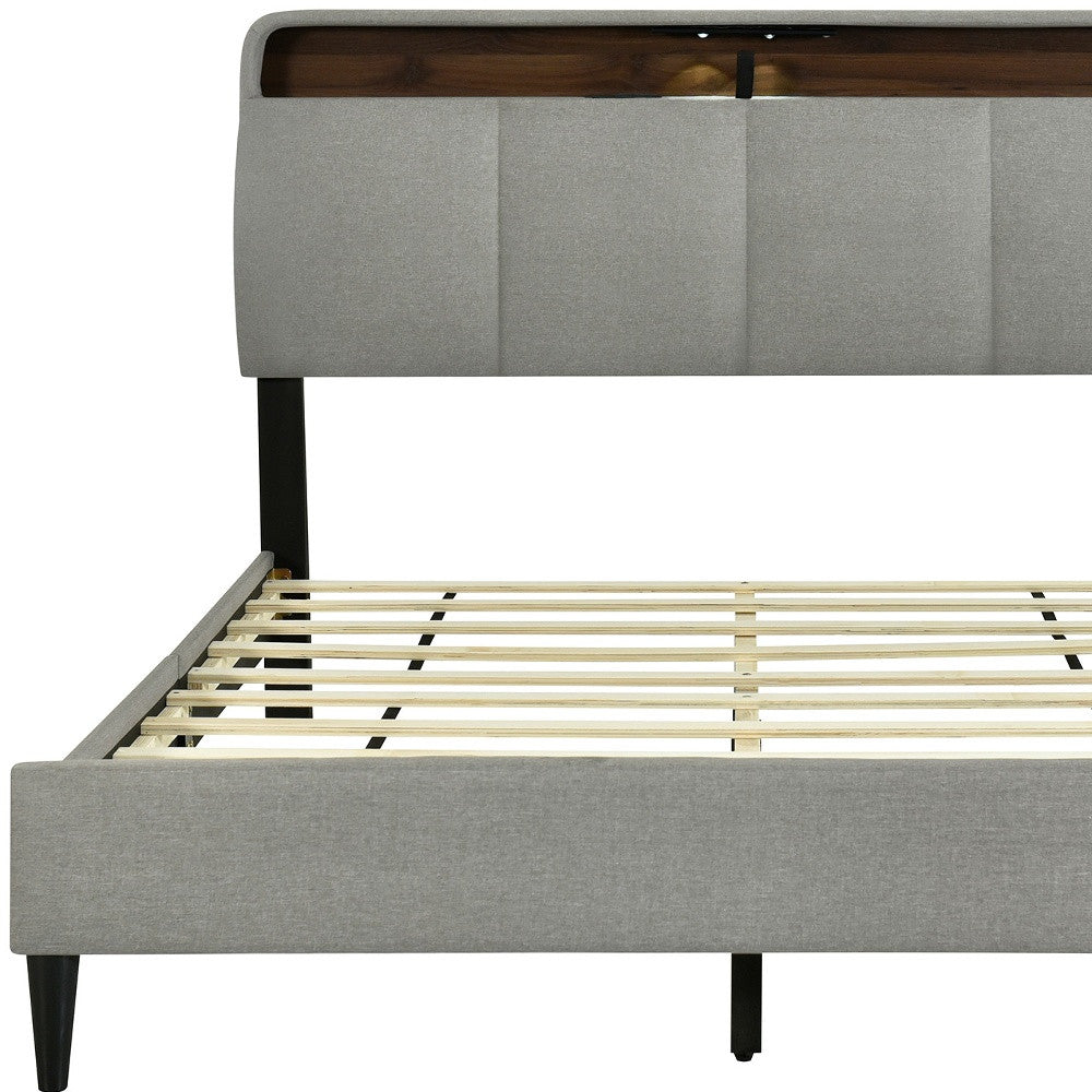 Gray Tufted Upholstered Queen Bed Frame With USB-7