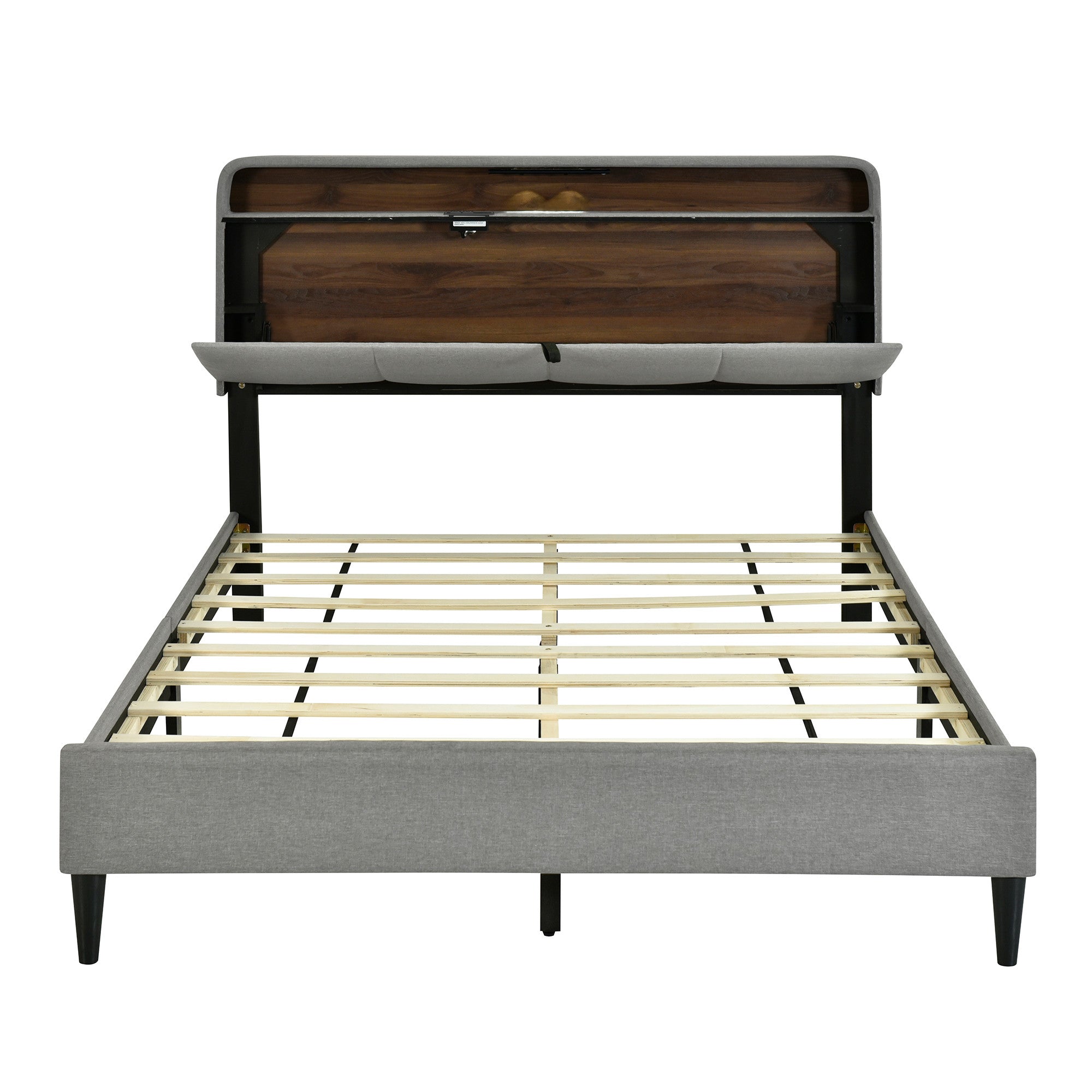 Gray Tufted Upholstered Queen Bed Frame With USB-2