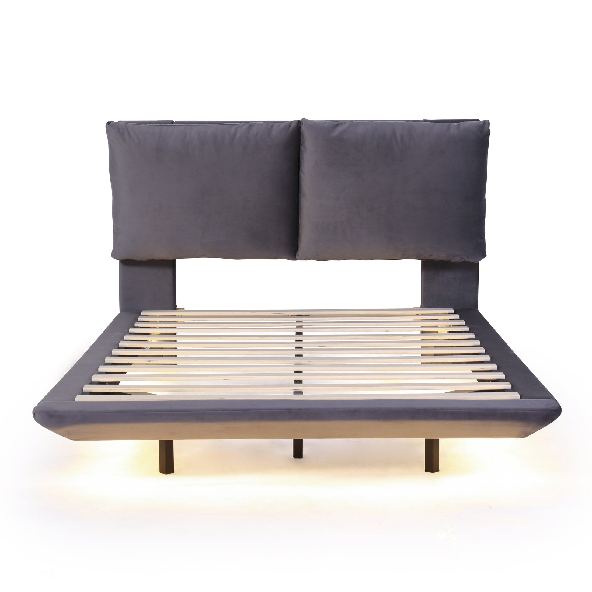 Gray Tufted Upholstered Full Bed Frame With LED Lighting And USB-1