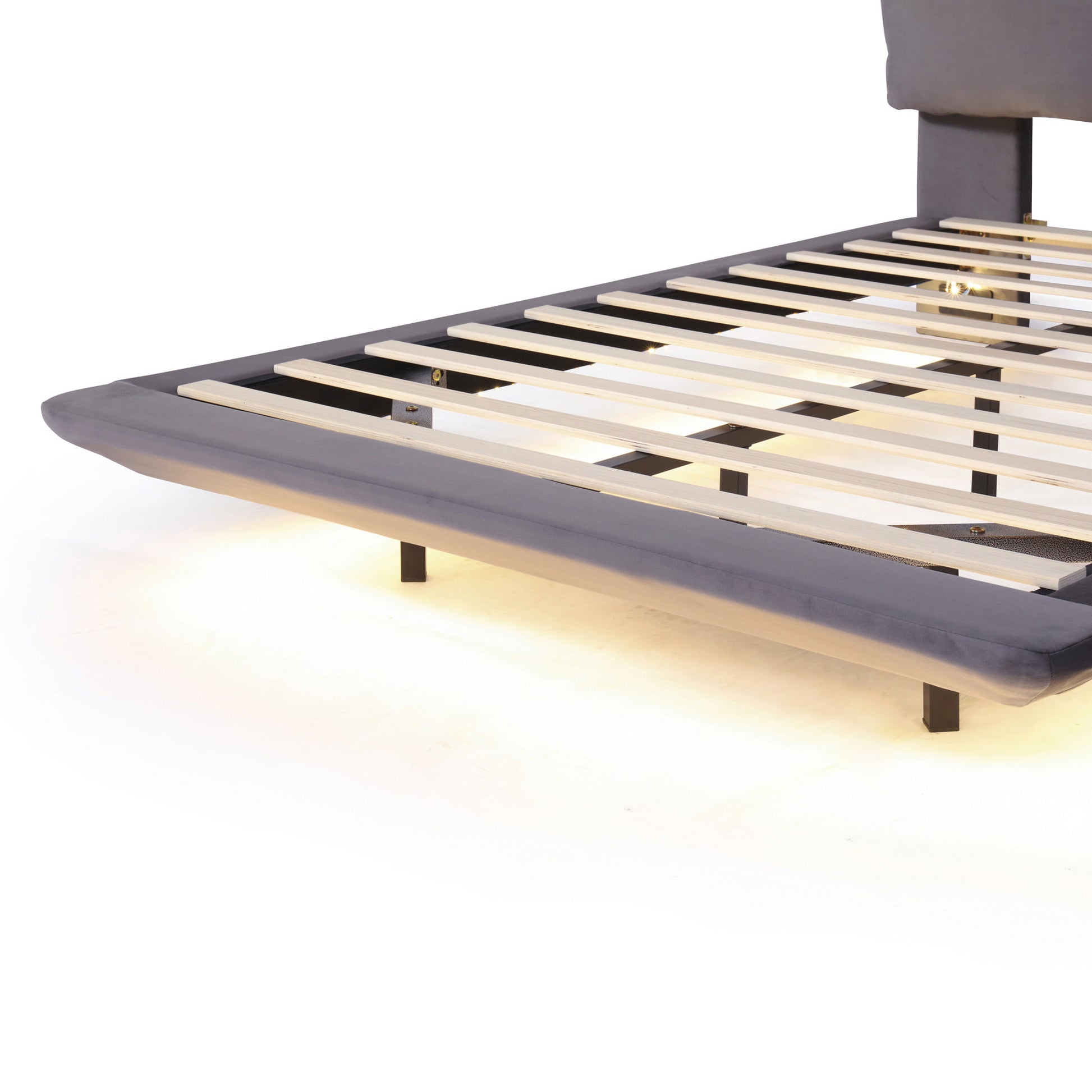 Gray Tufted Upholstered Full Bed Frame With LED Lighting And USB-6