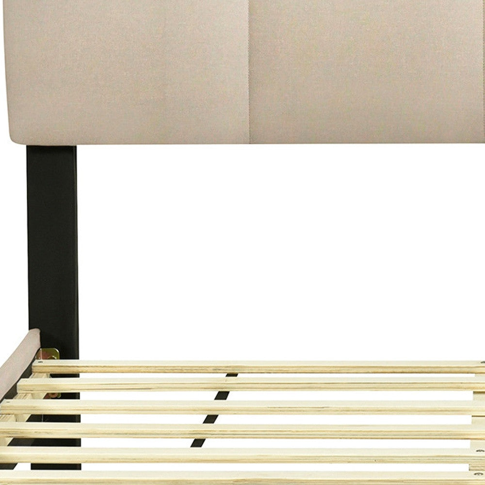Beige Tufted Upholstered Full Bed Frame With USB-7