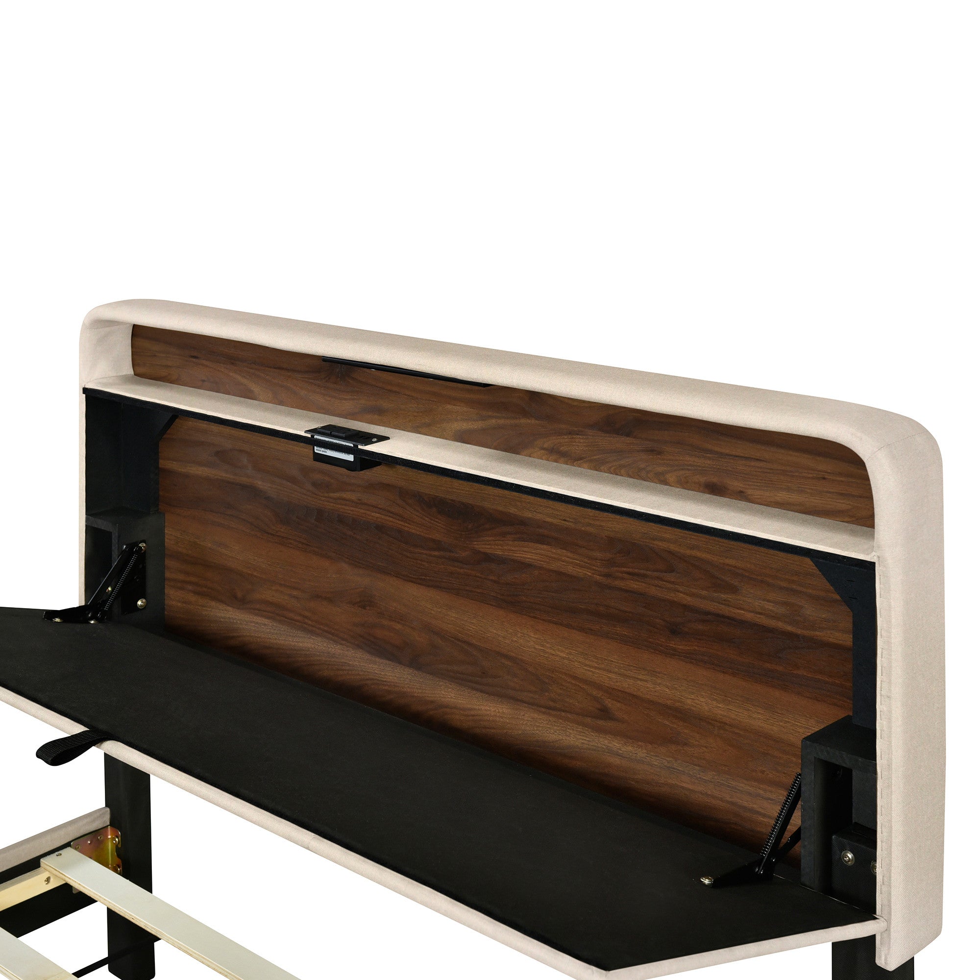 Beige Tufted Upholstered Full Bed Frame With USB-6