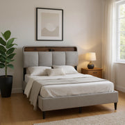 Gray Tufted Upholstered Full Bed Frame With USB-0