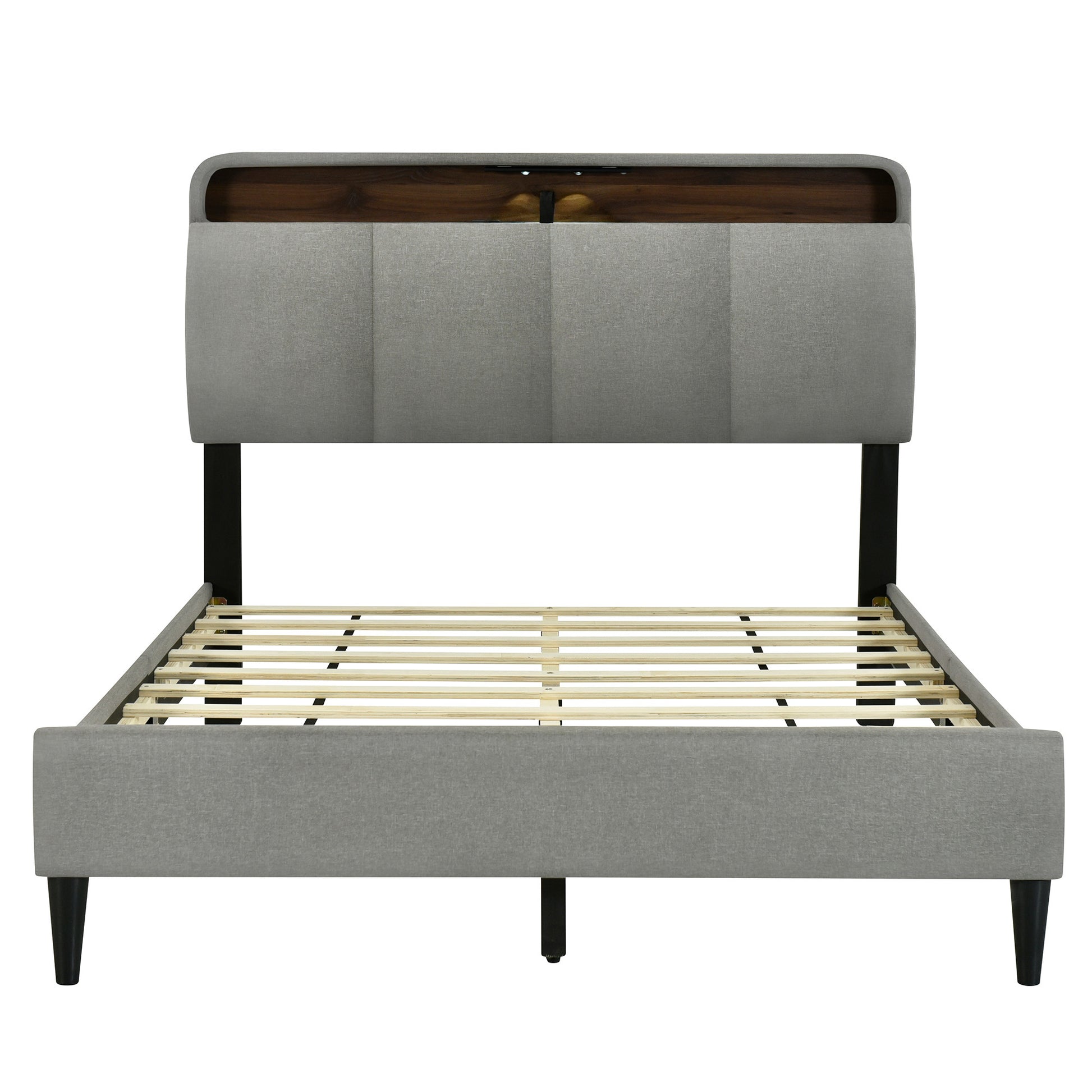 Gray Tufted Upholstered Full Bed Frame With USB-2